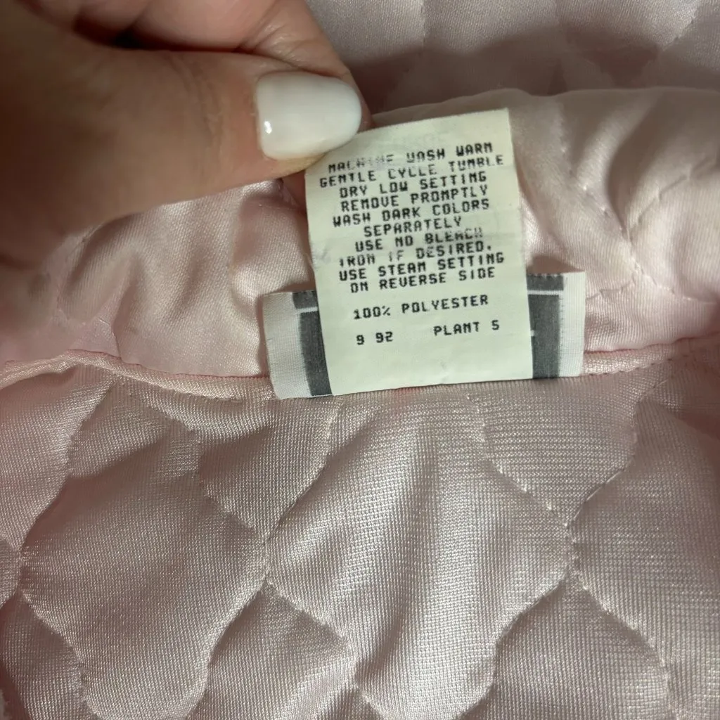 Vintage 80s Appel Quilted Bed Jacket Large Light Pink Lace Polyester Buttons - Image 9