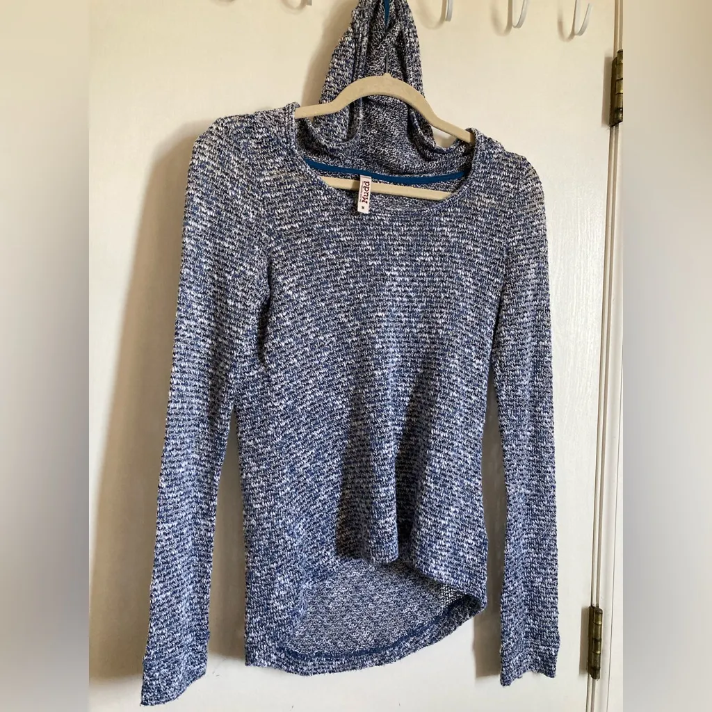 🌞Mudd Y2K Blue Marbled Scoop Neck High Low Cropped Long Sleeve Hoodie #W - Image 5