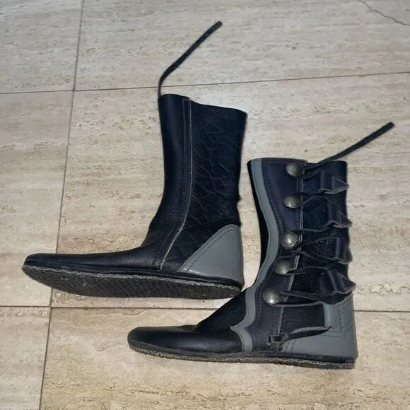 Vintage Bald Mountain Renaissance Buffalo Nickel Moccasin Boots 6-7‎ Women Black - Image 7