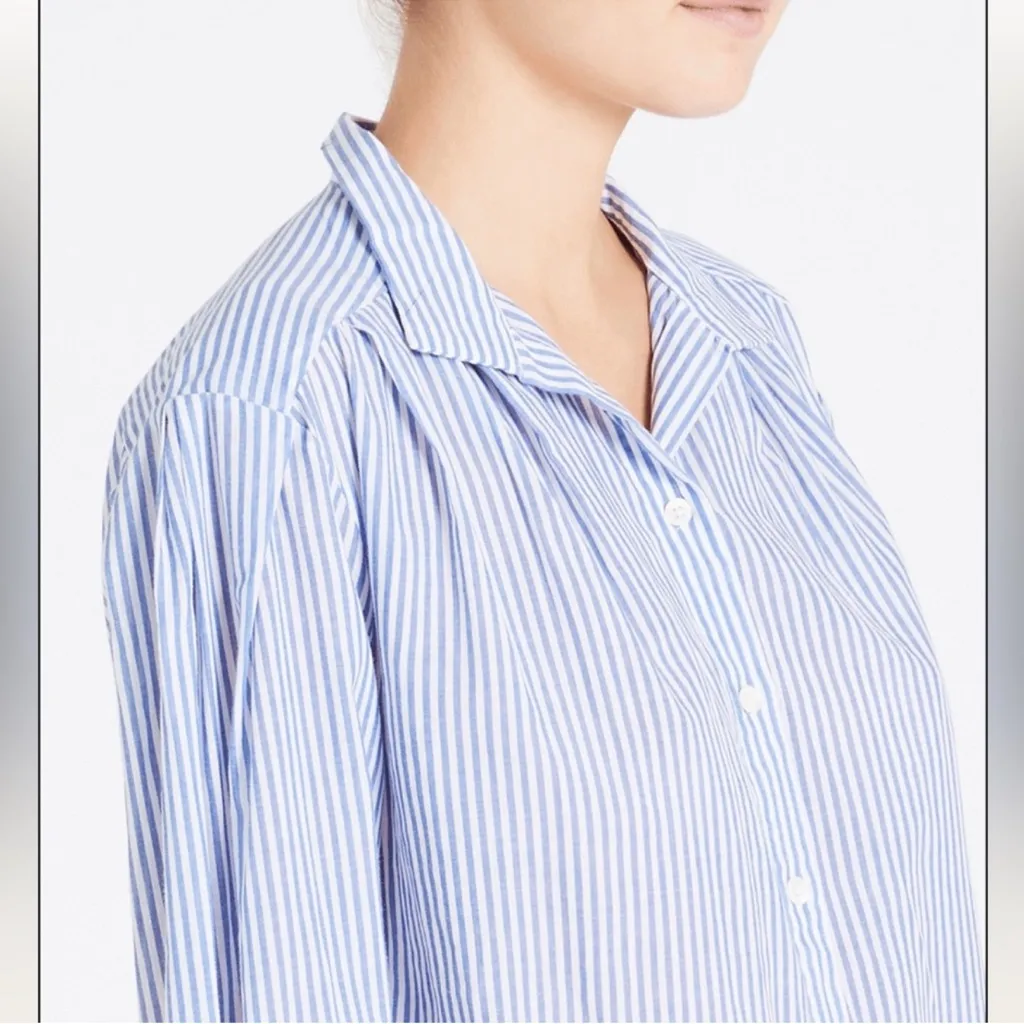 Frame Denim 100% Cotton Striped Pleated Oversized Collar Button Up Shirt SZ SP - Image 2