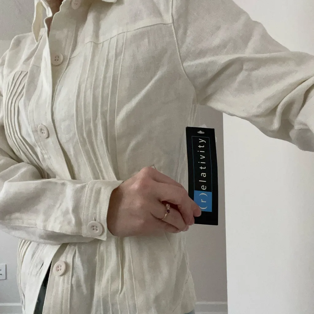 Deadstock Vintage 100% Linen Pleated Jacket Blouse - Image 5