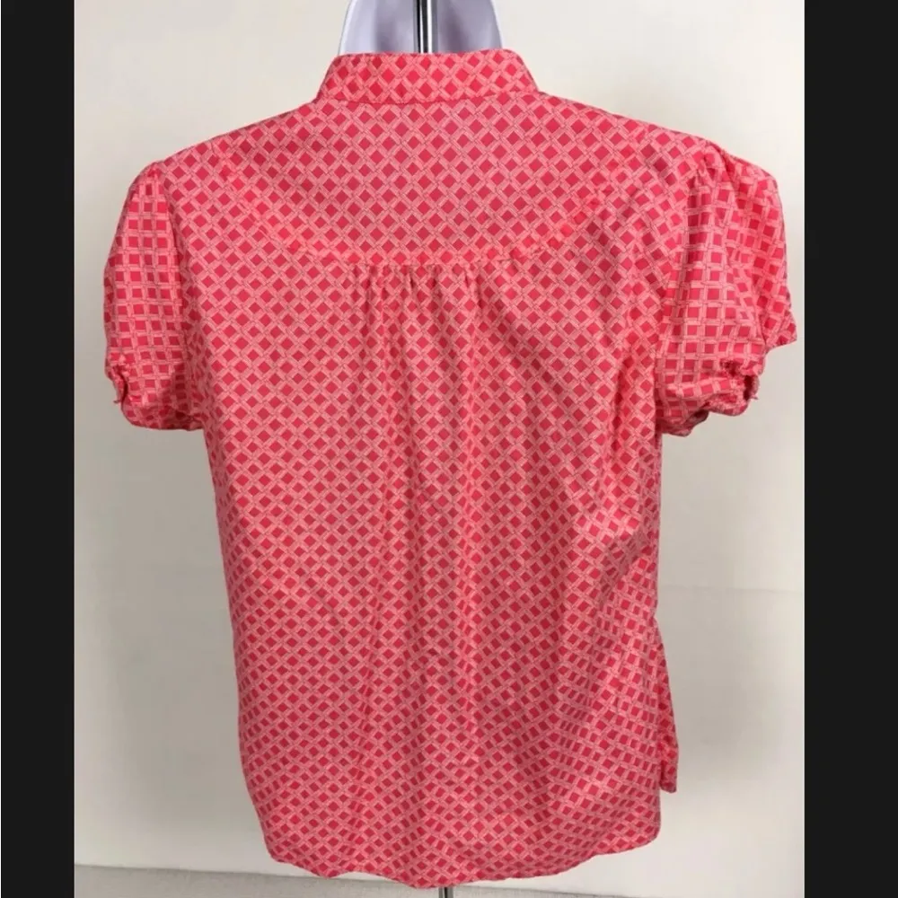 St Johns Bay Women Top White Diamond Pattern Short Sleeve Buttons - Image 4