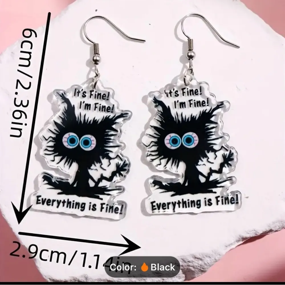 Adorable Black Cat Design Dangle Earrings - Image 4