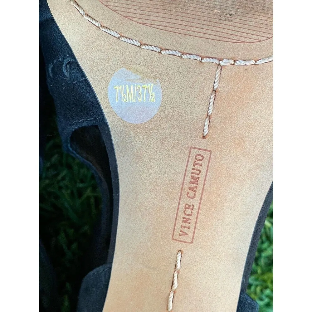 Vince Camuto Conley Black True Suede Buckle Open Toe Cut Out Block Bootie 7.5M - Image 9