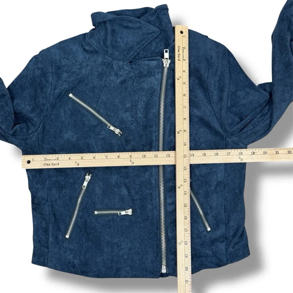 Vici Market Faux Suede Zip Up Biker Moto Jacket Steel Blue Large - Image 12