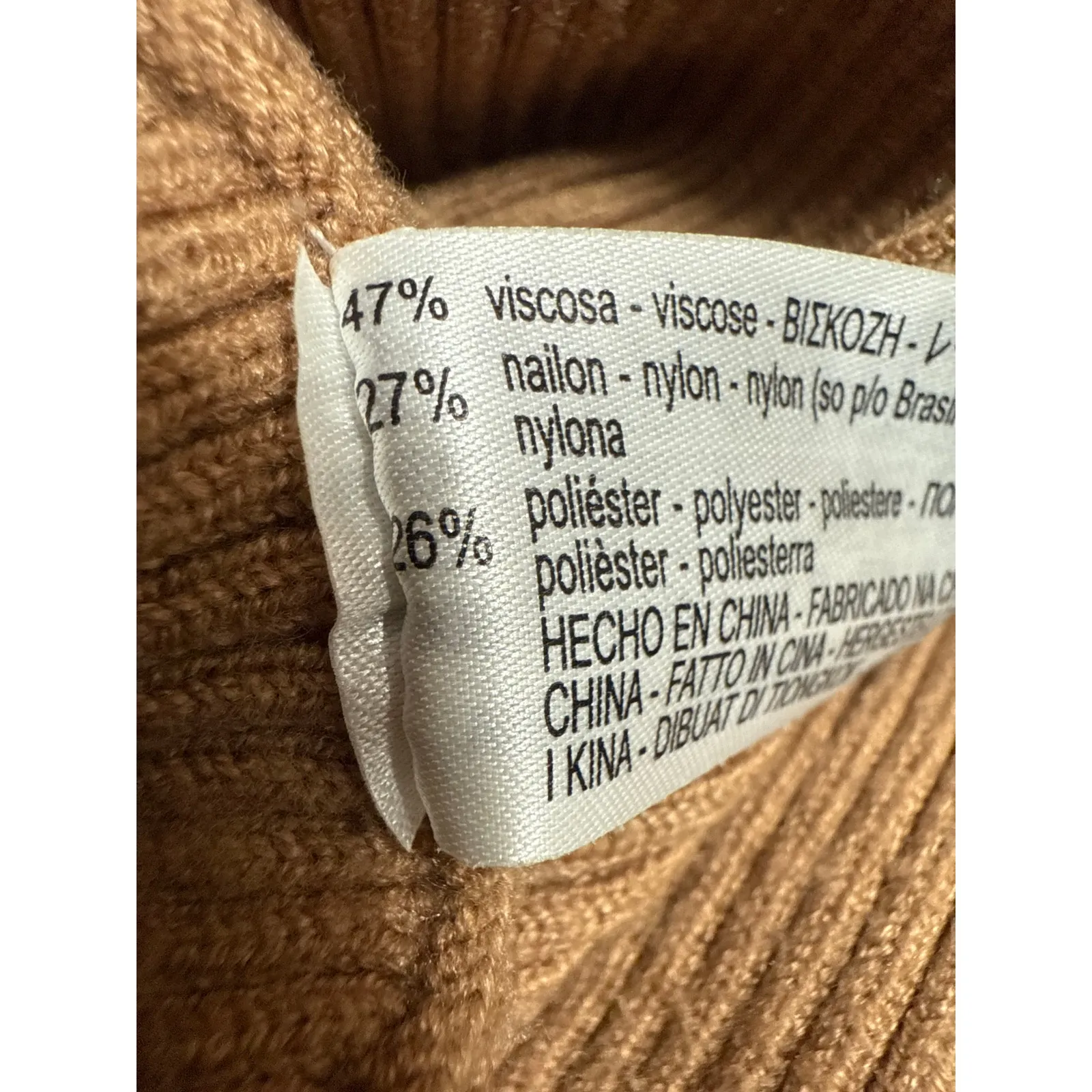 Zara Tan Long Balloon Sleeve Ribbed Knit Turtleneck Boxy Sweater Top Size M - Image 4