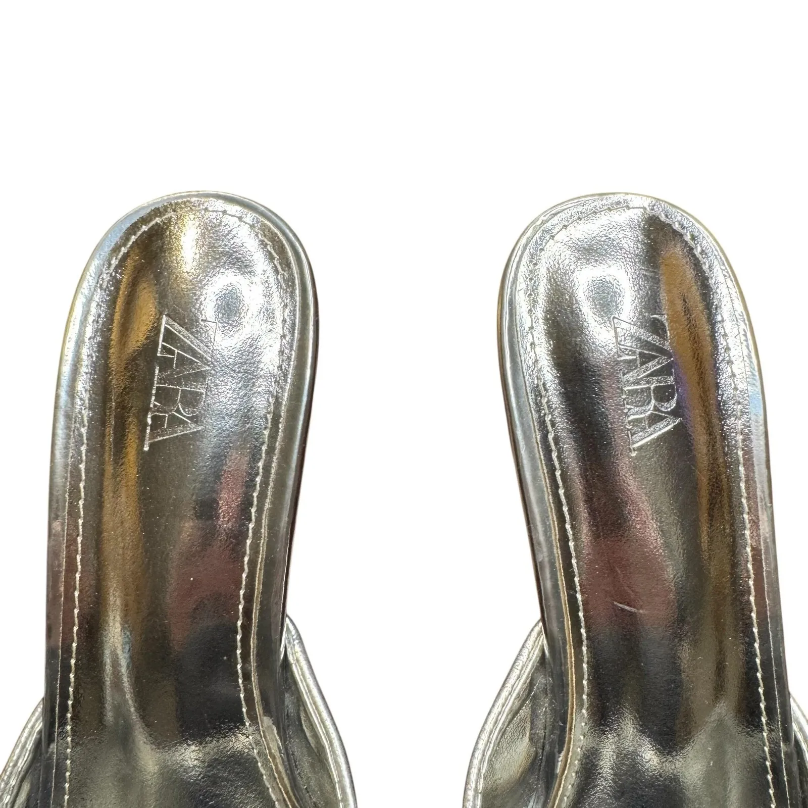 Zara Shoes Womens Size 8 Silver Pointed Toe Stiletto Heel Mule Sandals Dress - Image 3