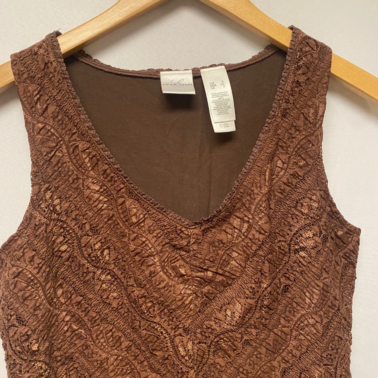 Y2K Emma James Brown Lace Overlay V Neck Sleeveless Tank Top Women's Small - Image 4