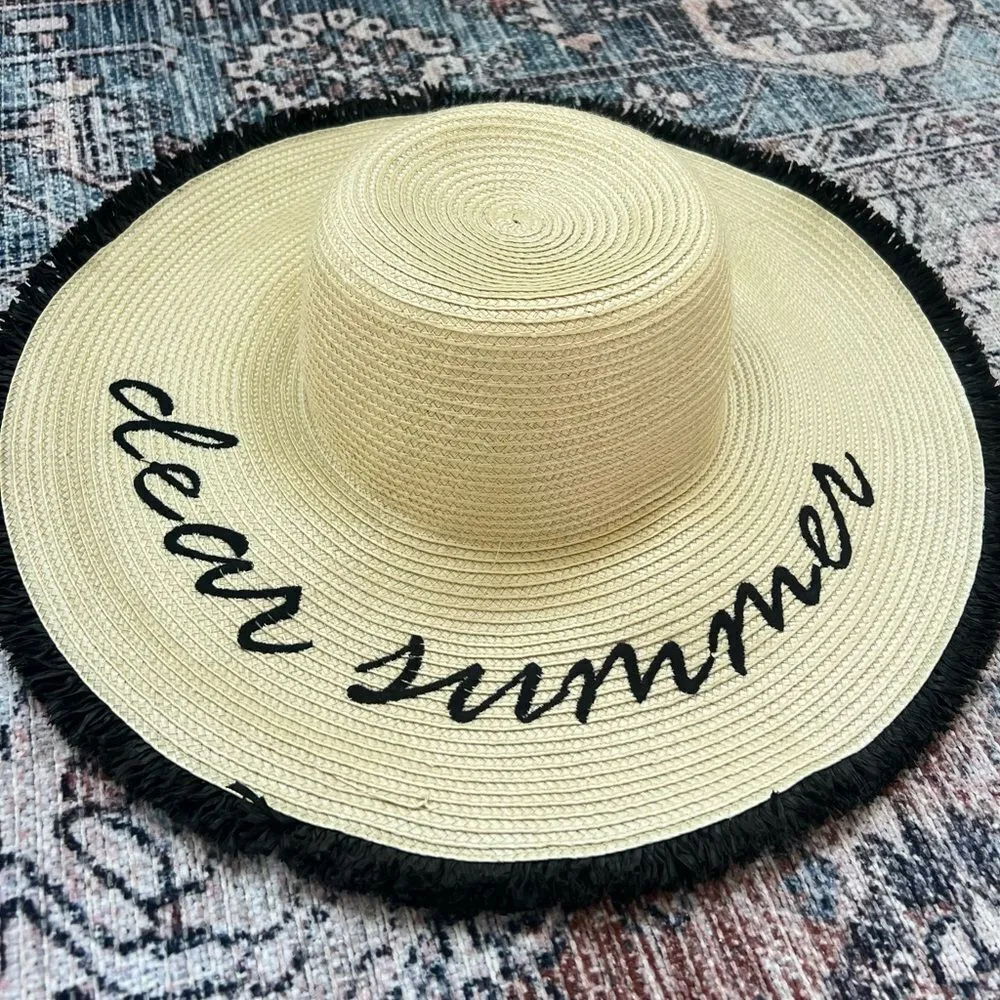 NWT World Market Dear Summer Sun Hat Oversized Straw Beach Hat Black - Image 5