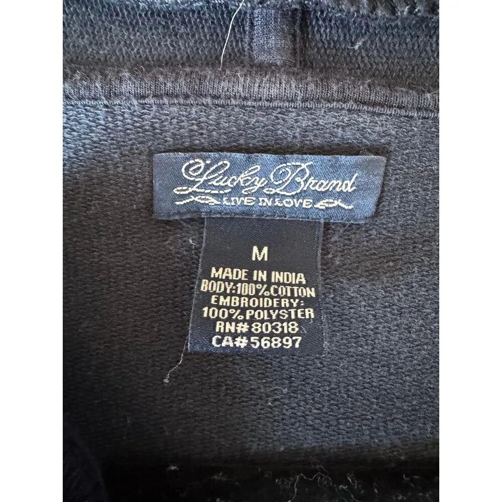 Lucky Brand Boho Cardigan Jacket M Navy Cotton Embroidered Tribal Festival Cozy - Image 4