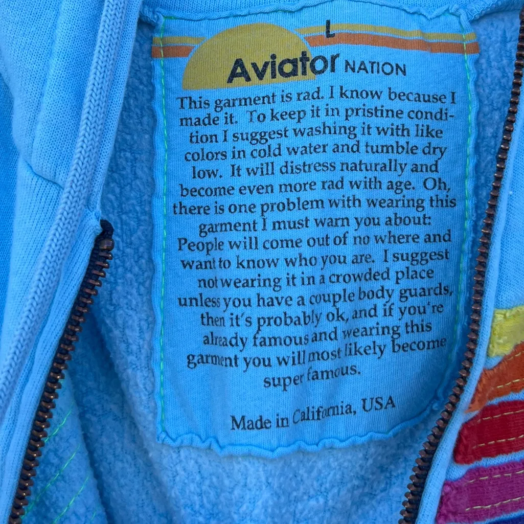 Aviator Nation 5 Stripe Hoodie Sweatshirt in Turquoise Blue Women’s Size L - Image 10
