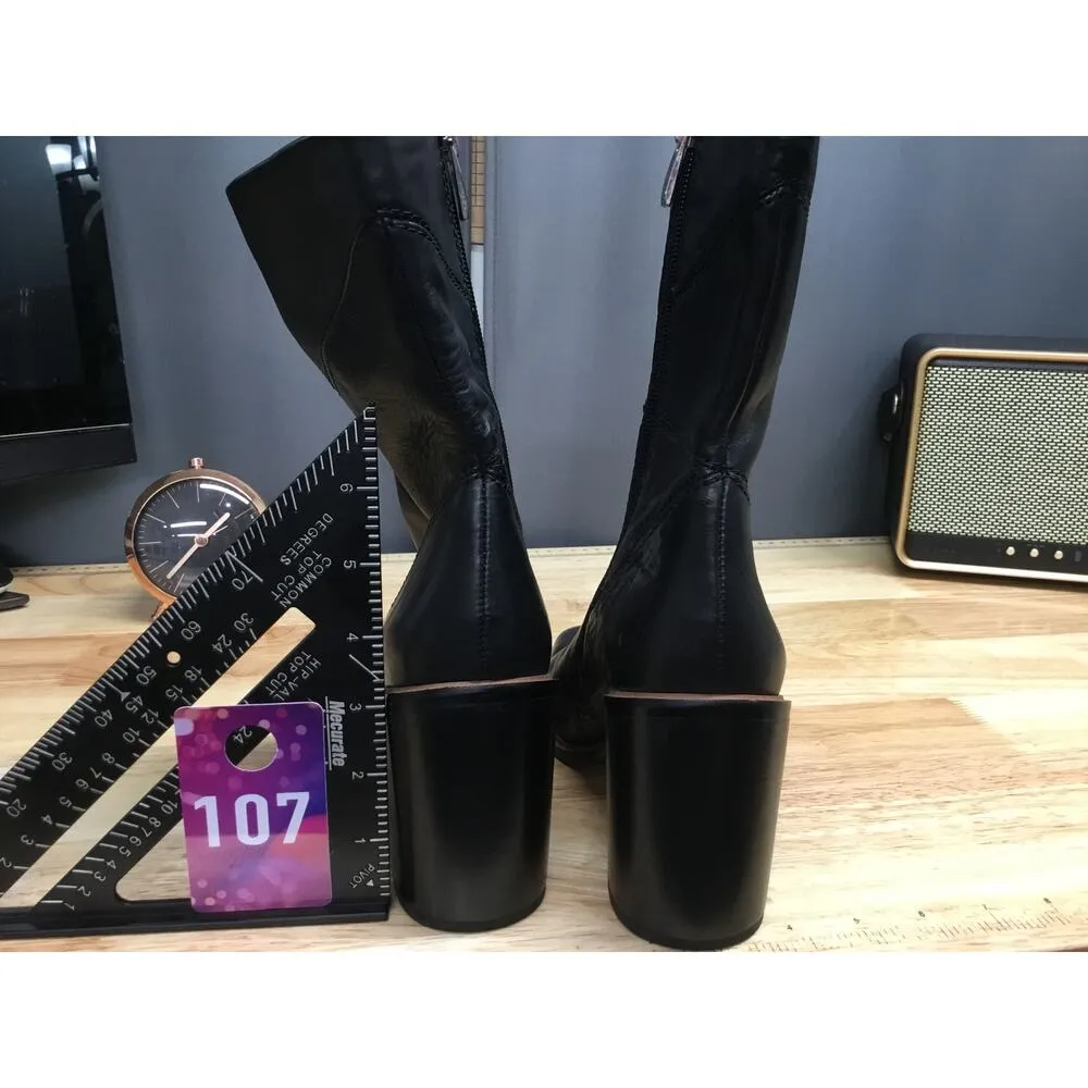 Franco Sarto Stevie Womens 7 Black Leather Side Zipper Square Toe Mid-Calf Boots - Image 3