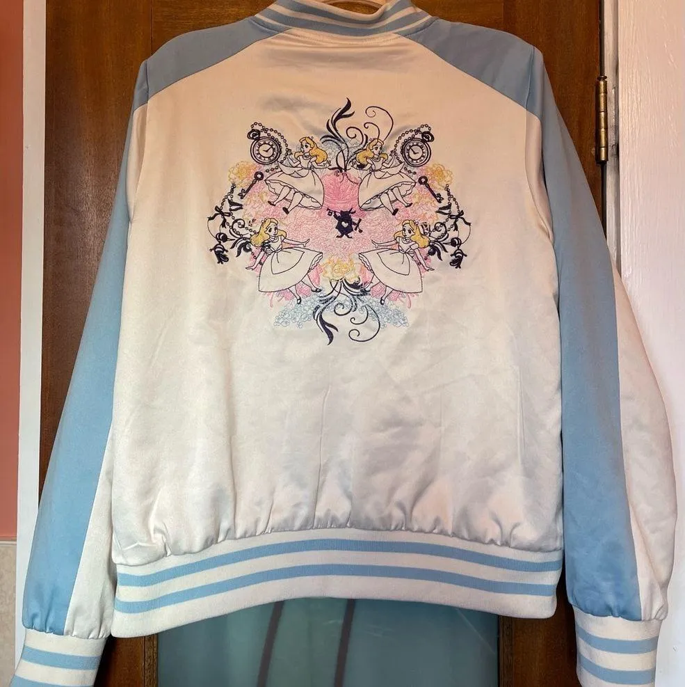 Disney Alice in Wonderland Cream Embroidered Zip Up Bomber Jacket- Large - Image 5