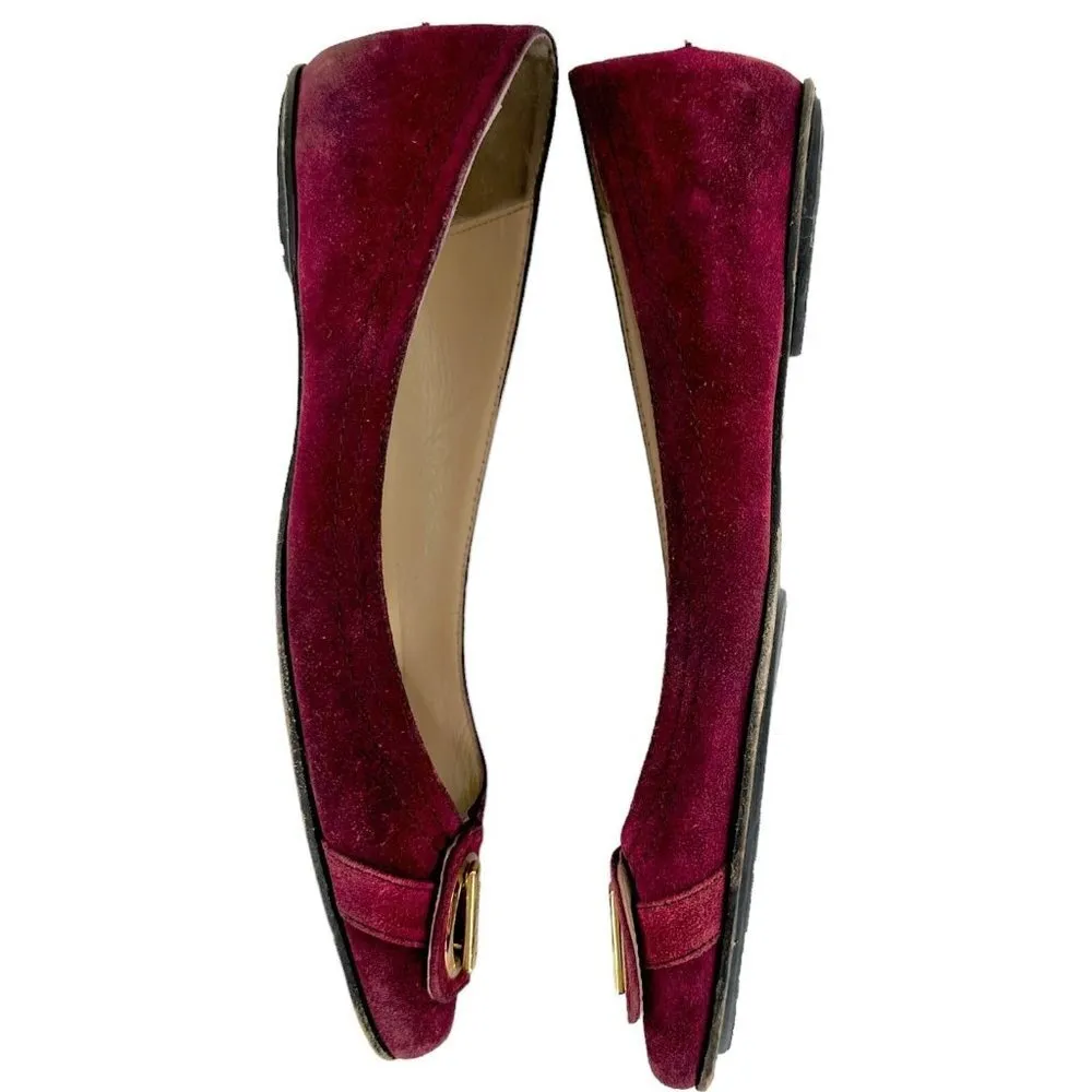 JIMMY CHOO Maroon Red Suede Square Toe Logo Buckle Flats Size 39.5 / US 9.5 - Image 5