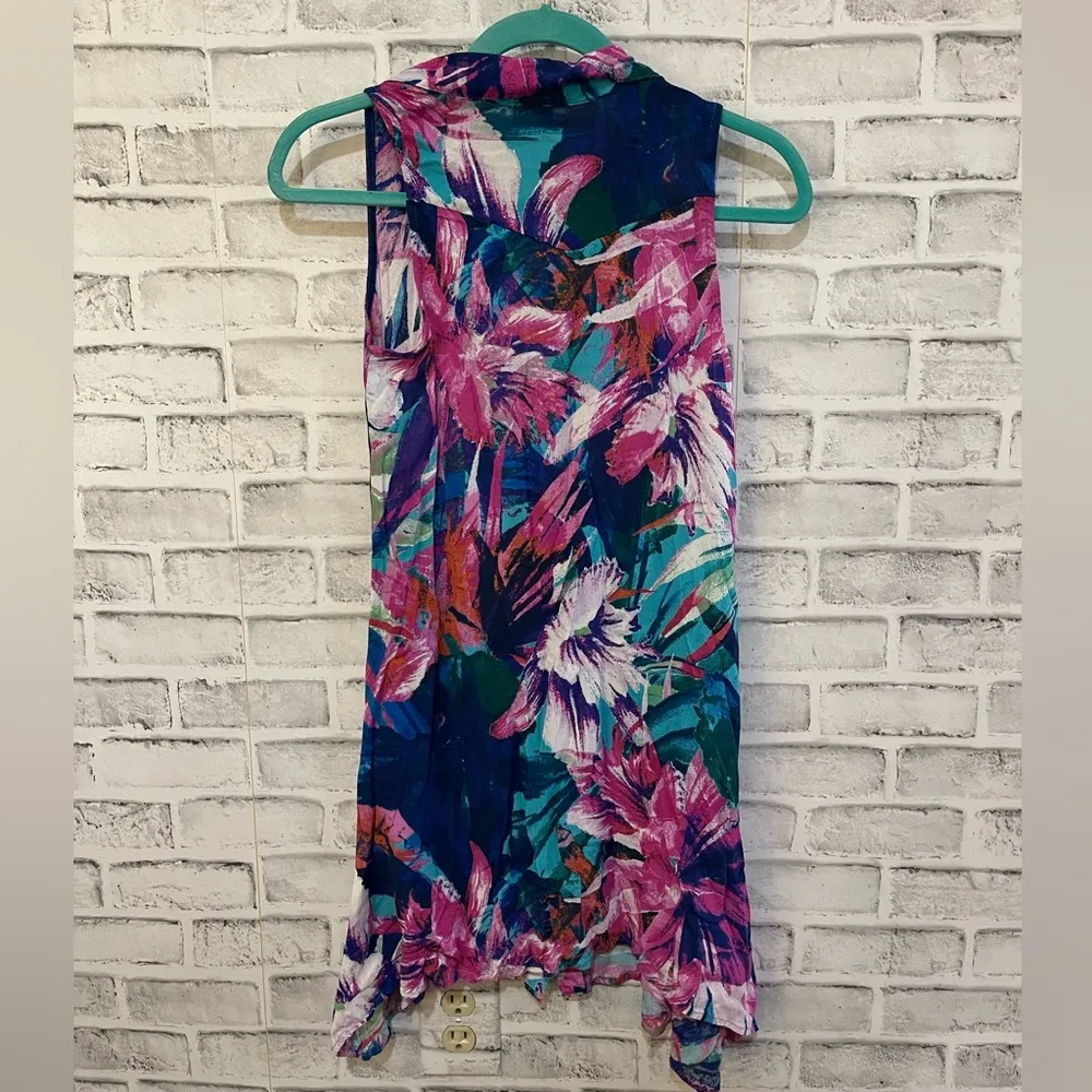 Women’s Cupio sleeveless shirt multicolor watercolor floral dress Small - Image 2