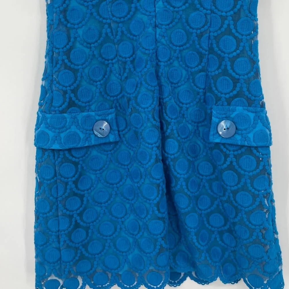 Bebe Retro Y2K Embroidered Dress Sz S Aqua Mesh Geometric Scallop Preppy Indie - Image 9