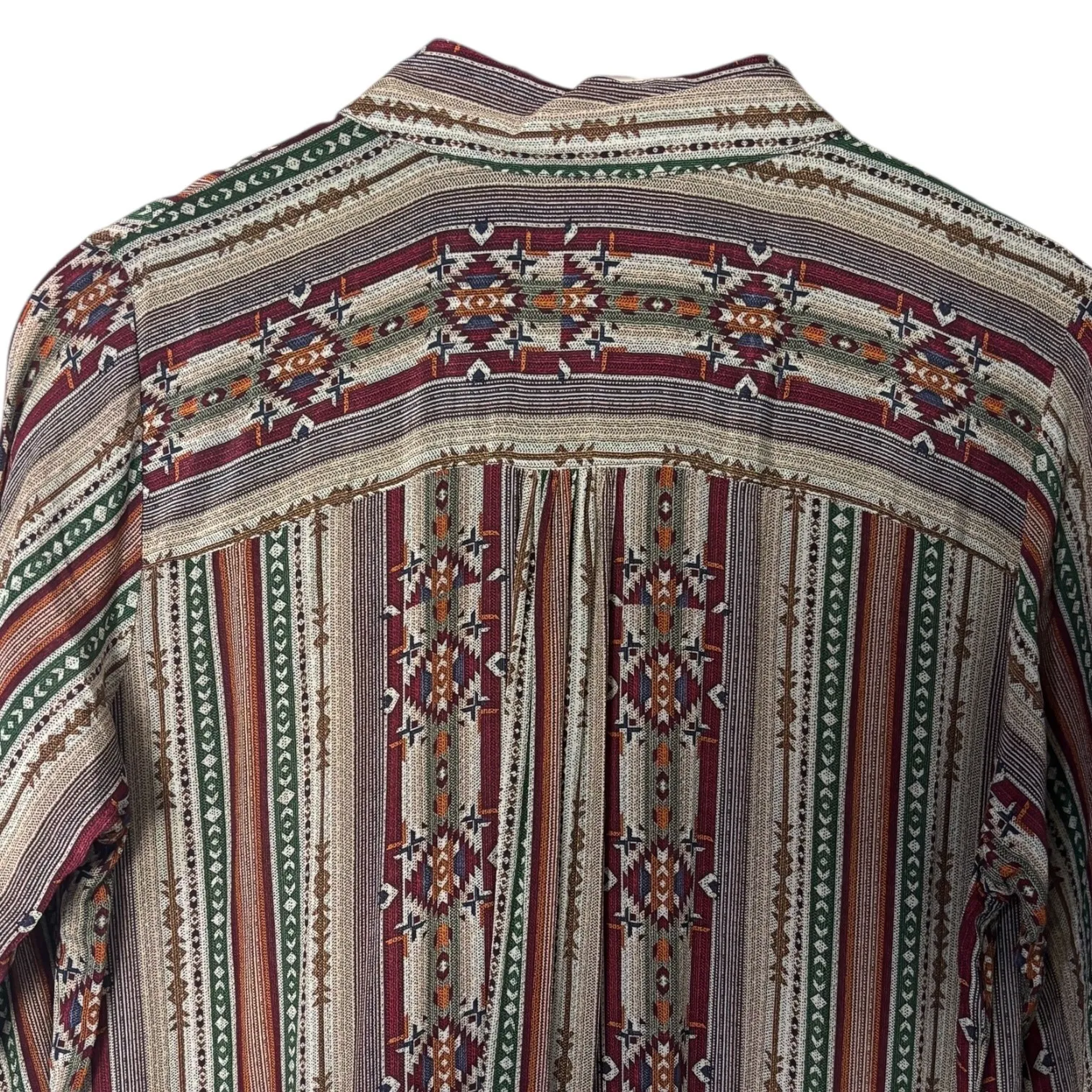 APNY Womens Southwestern Button Up Shirt Dress Tunic Midi Sz S Cupro Boho Brown - Image 3