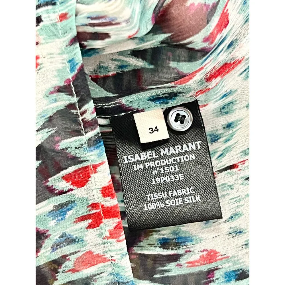 Étoile Isabel Marant Silk Printed Long Sleeve Blouse Multi Women's FR 34 / US 2 - Image 4