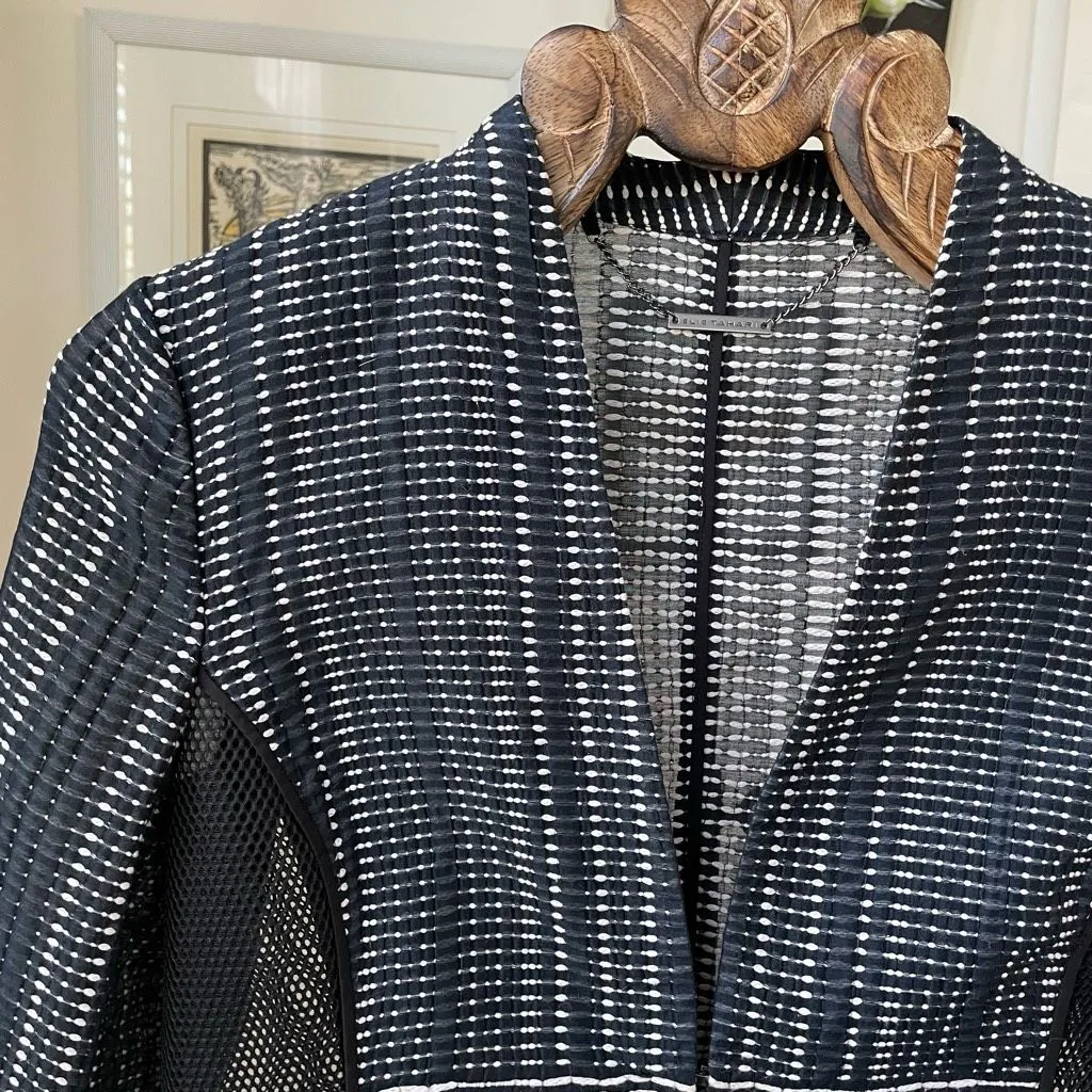 Elie Tahari Sydney Jacket Blue Black Tweed Pieced Mesh Blazer $468 M - Image 3