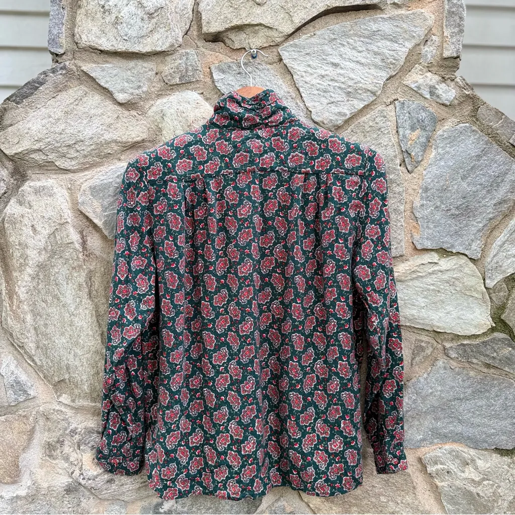 Vintage Wool Blend High Neck Green Paisley Button Down Shirt - Image 8
