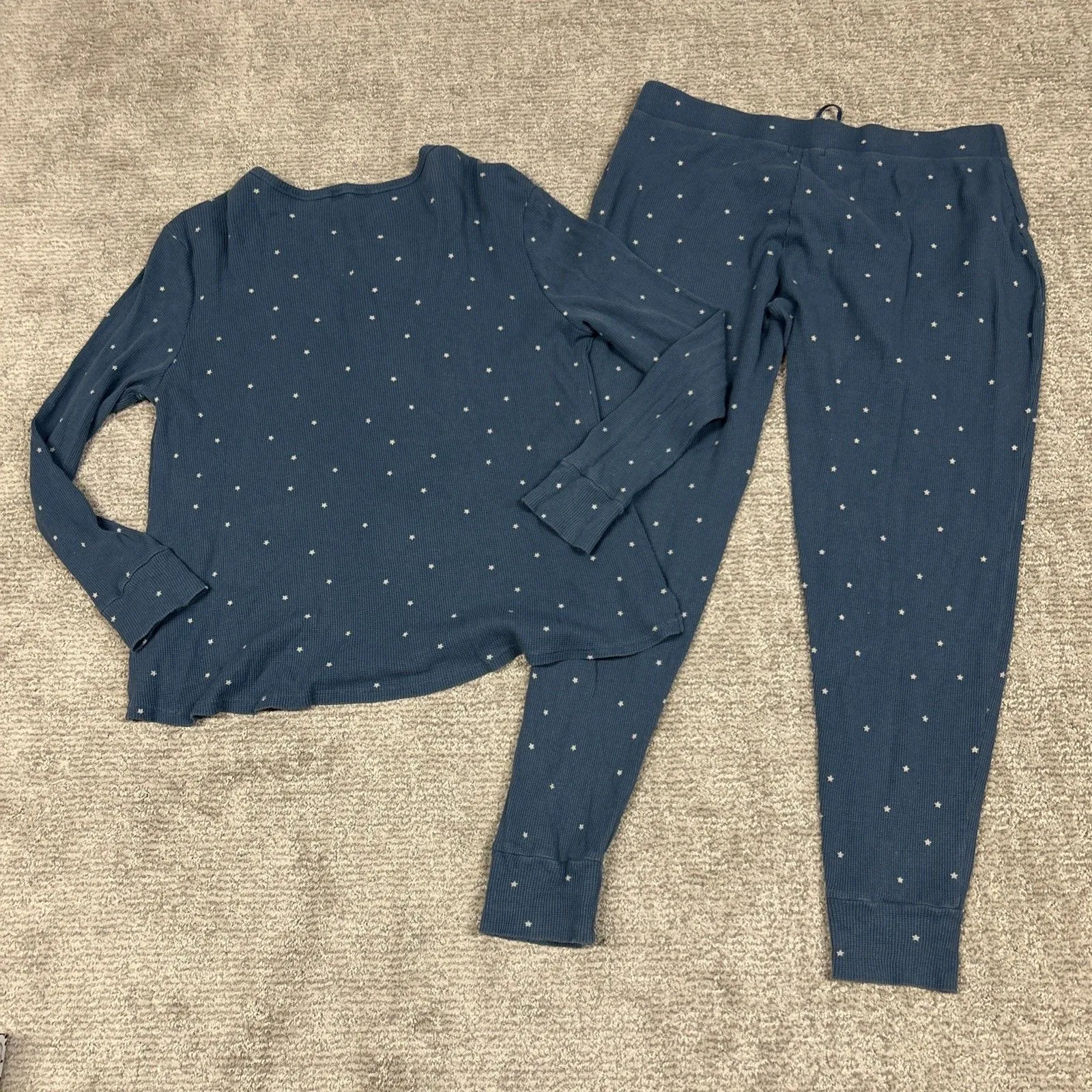 Carve Designs Pajama Lounge Set Womens Large Blue White Stars Long Sleeve - Image 6