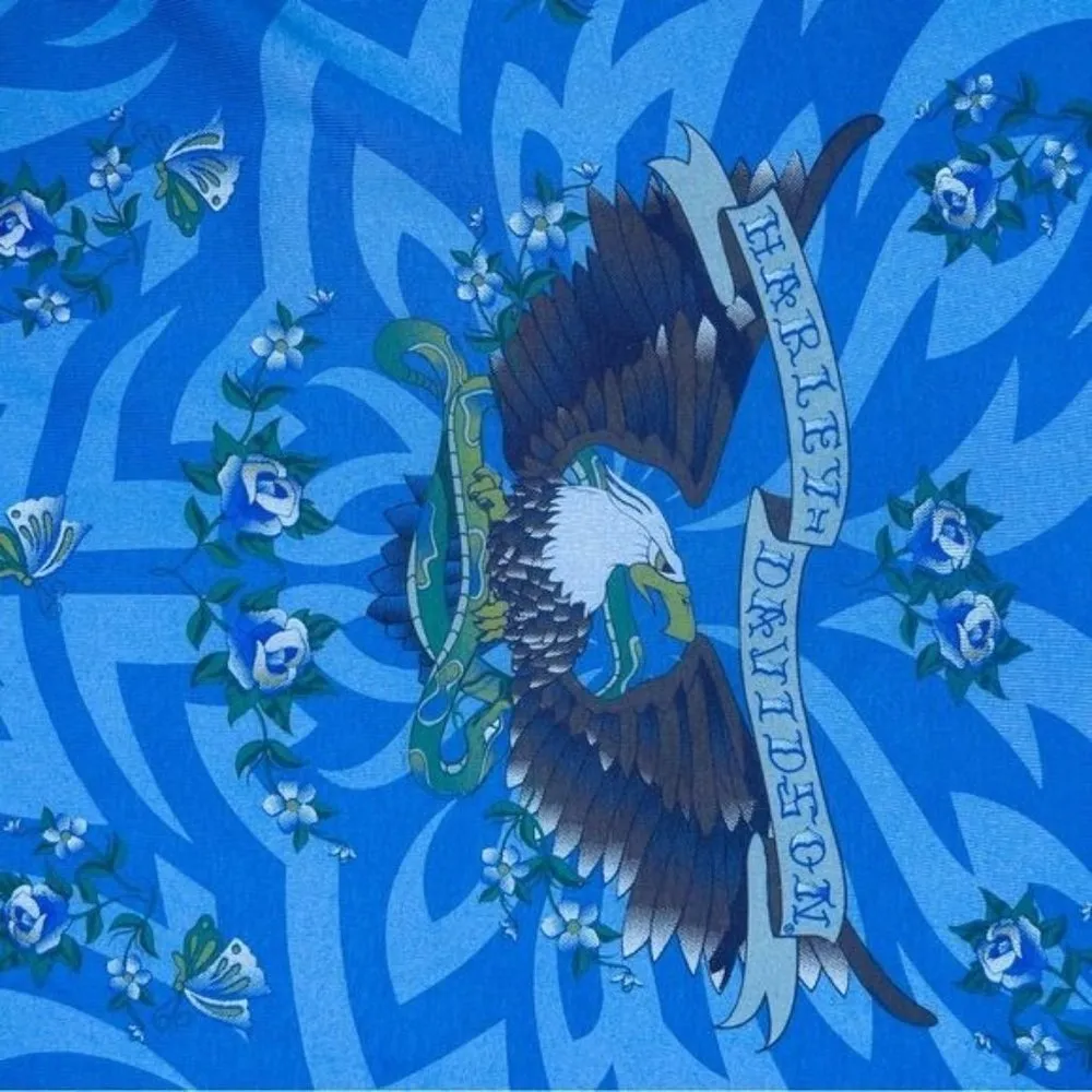 Harley Davidson blue rose eagle crest crop sleeve sweater shirt Alberta cotton L - Image 5