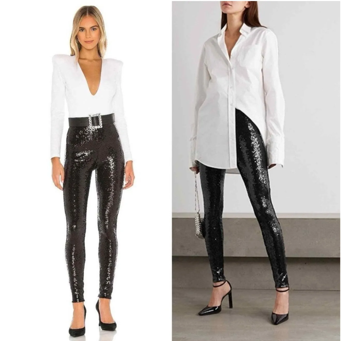 WAYF Leggings Size Small NWOT Black Sequin High Waisted NEW Holiday Cocktail - Image 3