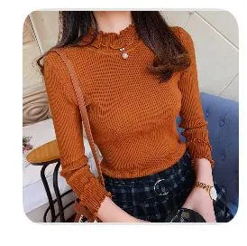 Coffee Brown Ruffled Turtleneck Sweater Orange - Image 2