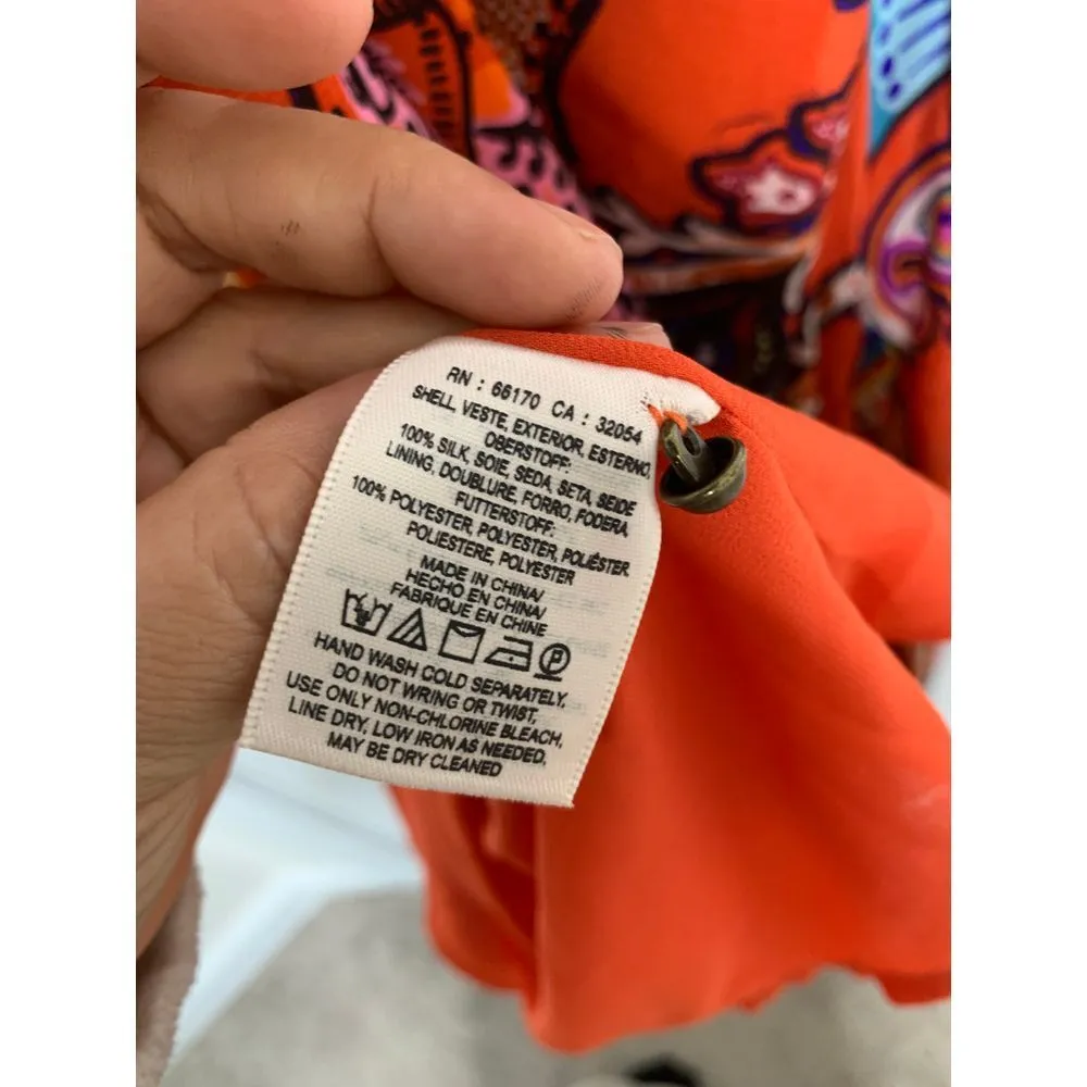 Anthropologie Maeve Orange Floral Boho swing Dress Summer Vacation Tropical sz S - Image 7