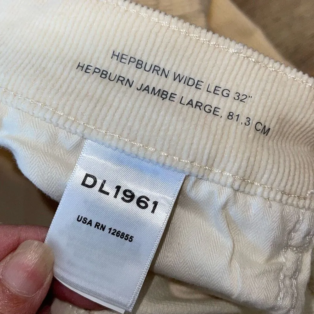 DL1961 Womens Hepburn Wide Leg High Rise Vintage Corduroy Pants Cream Sz‎ 32 NWT - Image 10