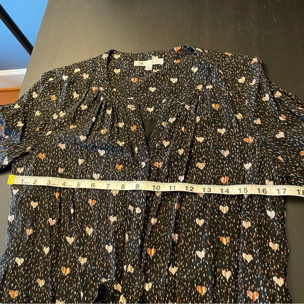 DR2 Black Red Abstract Heart Long Sleeve Fully Lined Shirt Dress Women’s Size S - Image 8