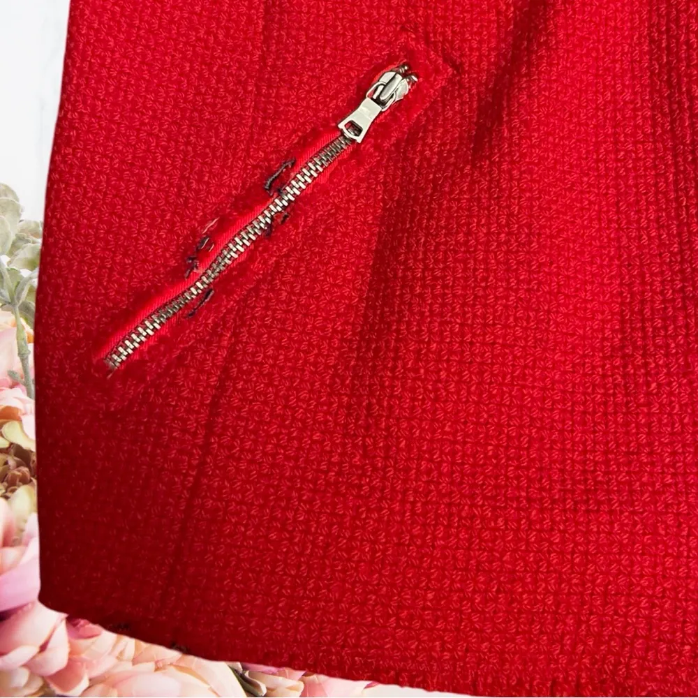 Gap Blazer Jacket Red Tweed Zip-Up Sz Small - Image 7