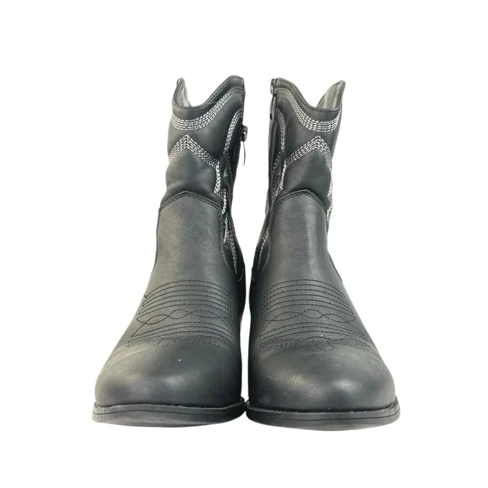 Global Win Black Faux Leather Stitch Embroidered Mid Calf Western Cowboy Boots 8 - Image 2