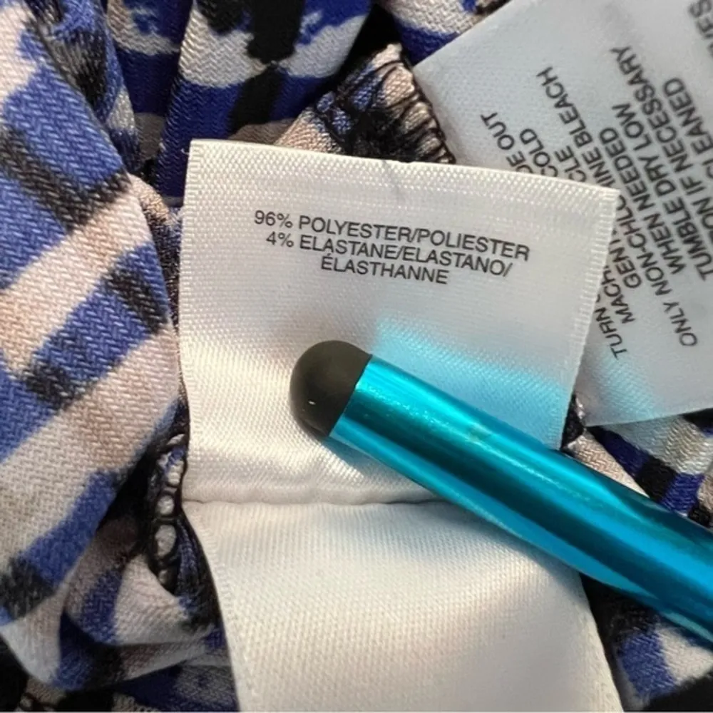 Evan Picone Top Blue Faux Wrap Long Sleeve XS Stretch Knit Dressy Tie Waist Geo - Image 16