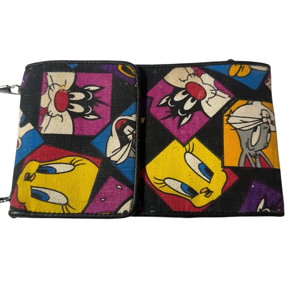 Vintage 90s Looney Tunes Tweety Bird Bugs Sylvester Mini Crossbody Wallet Black - Image 2