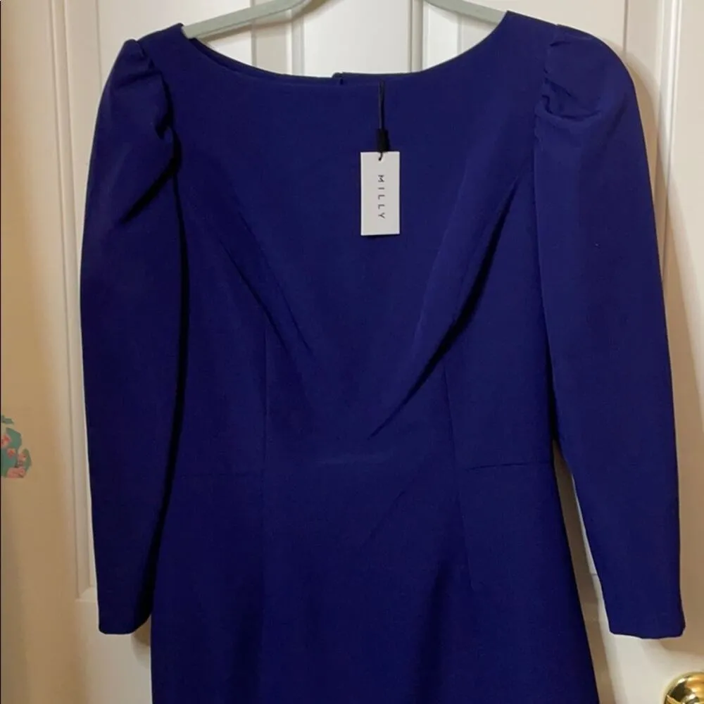 MILLY Clare belted puff sleeve dress purple size 8 - Image 8