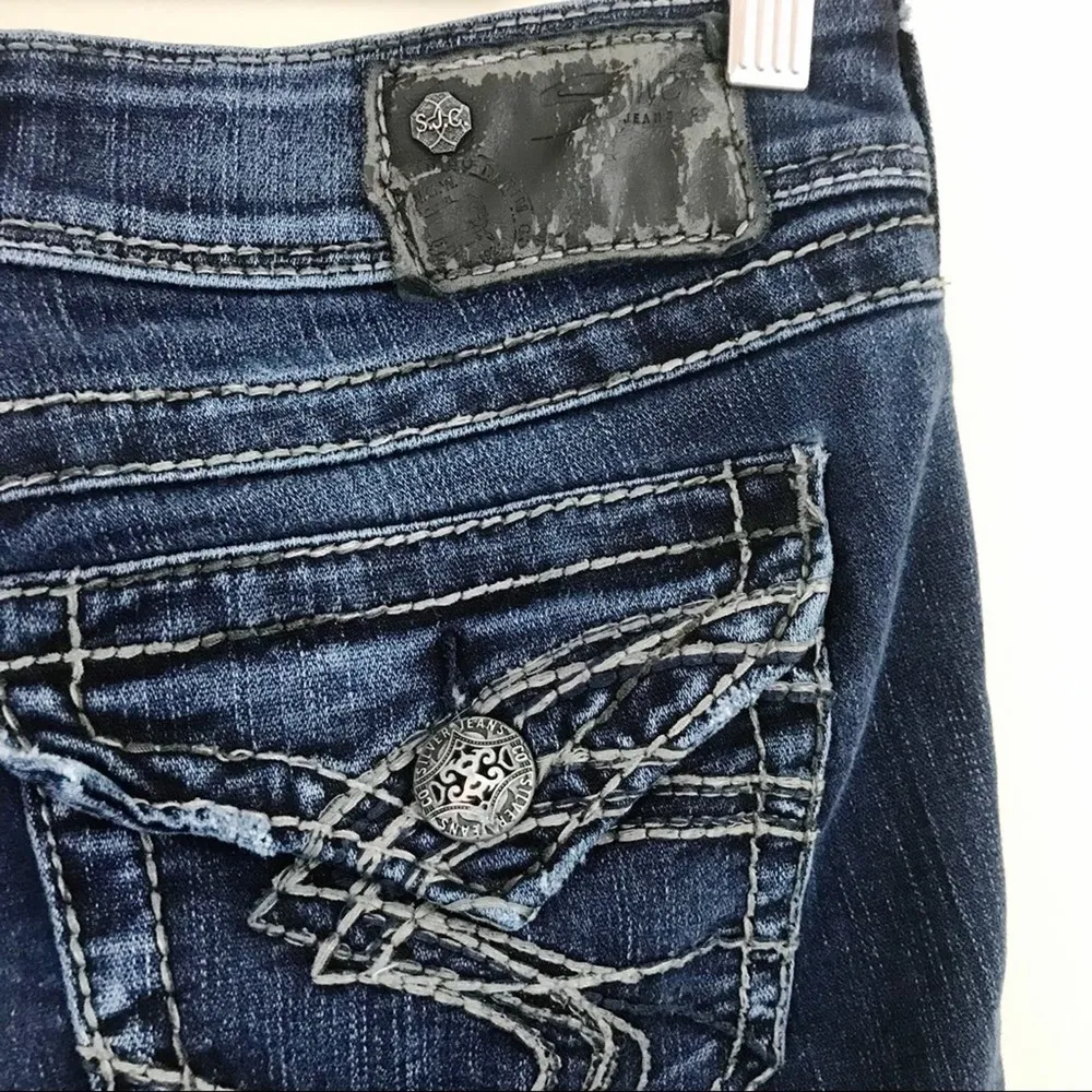 Silver Western Suki Surplus Boot Cut Mid Rise Distressed stretch Jeans womens 28 - Image 6