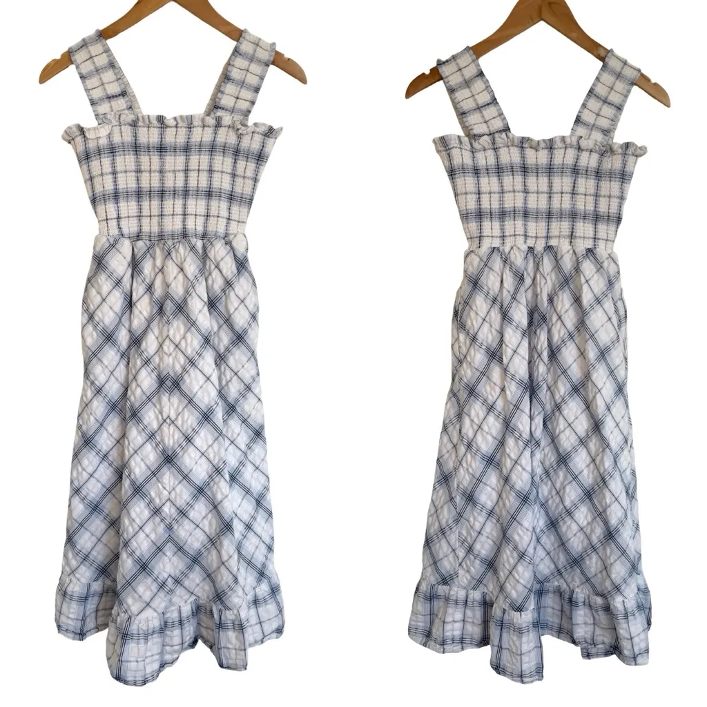 Eliza J Bodice Blue and White Plaid Gingham Midi Dress Sundress Tea Dress 4 - Image 2