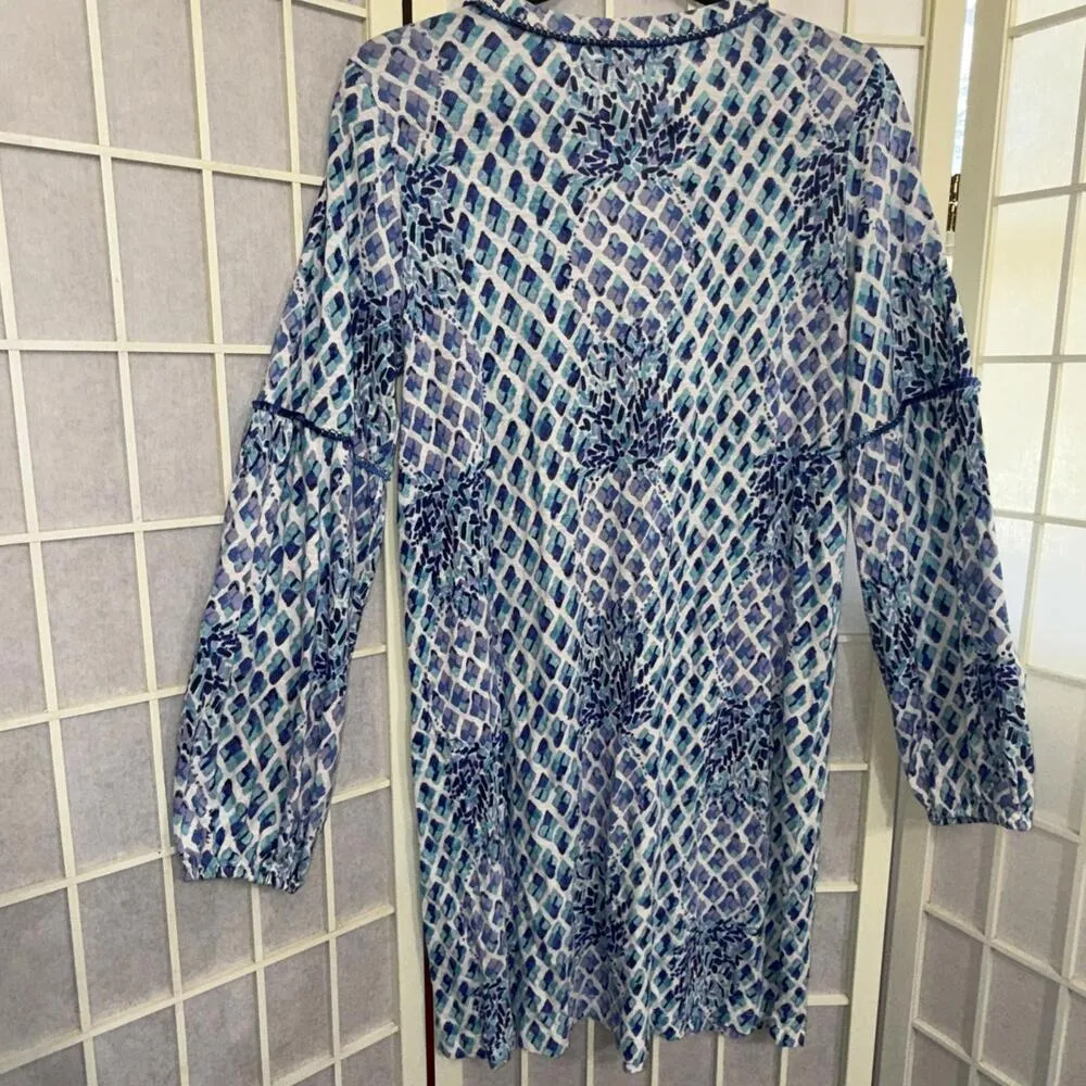 Lilly Pulitzer Fringe Pineapple Preppy Beach Puff Sleeve Designer Mini Dress Med - Image 7