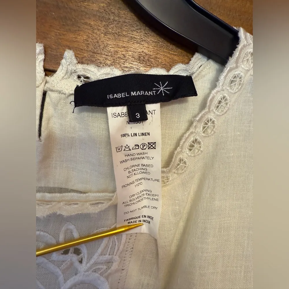 Isabel Marant Vtg Embroidered L/S Cream 100% Linen Blouse Top Size 3 (Lge) - Image 3