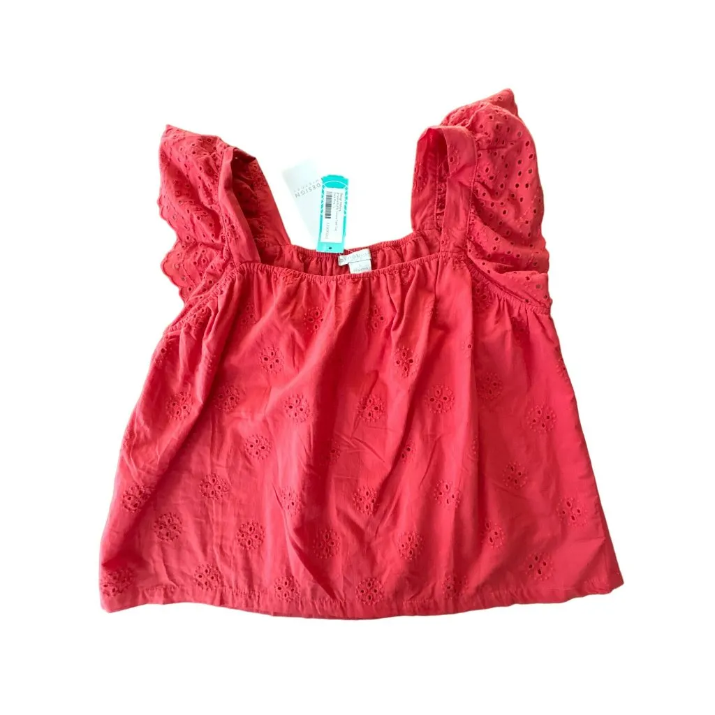 Design History Brianna Eyelet Top Pink Size Large NWT Stitch Fix Flutter Sleeve - Image 3