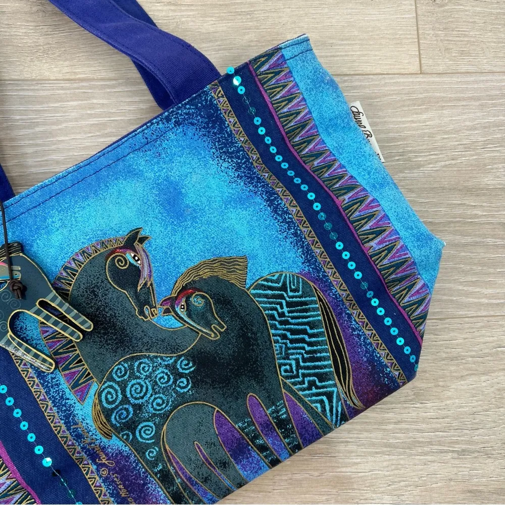 Laurel Burch Indigo Horses Medium Tote Blue - Image 6