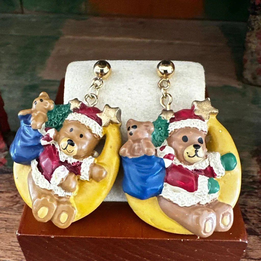 Vintage Christmas Teddy Bear Earrings - Image 7