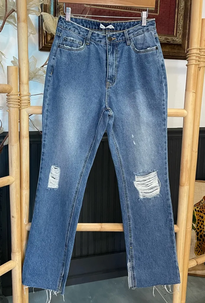 NWT Avec Les Filles High Waisted Mom Jeans Distressed Raw Split Hem - Sz 28 ๐งก๐ - Image 1