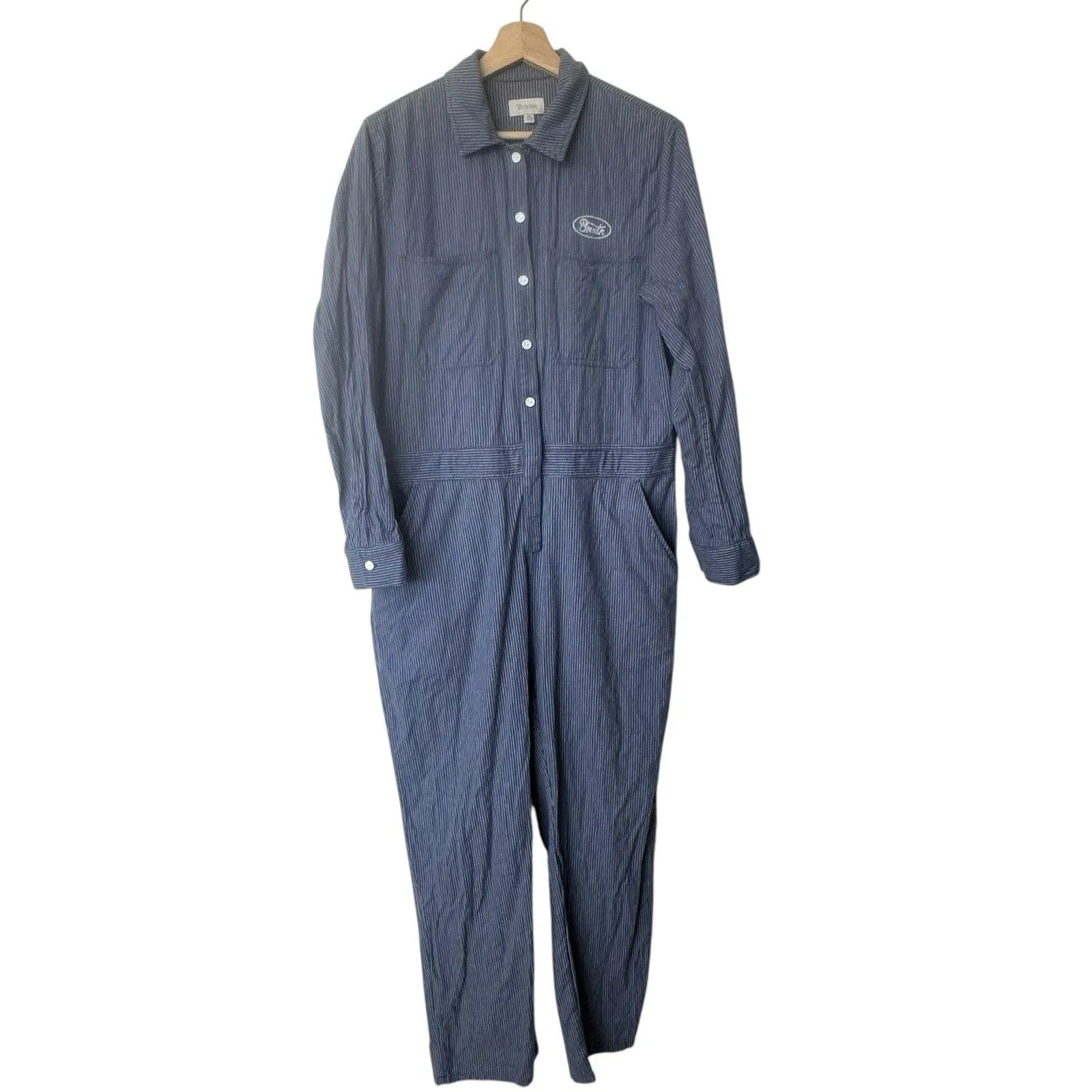 Brixton Hickory Striped Coveralls Jumpsuit Women Blue White Button Utility M Size M - Image 2