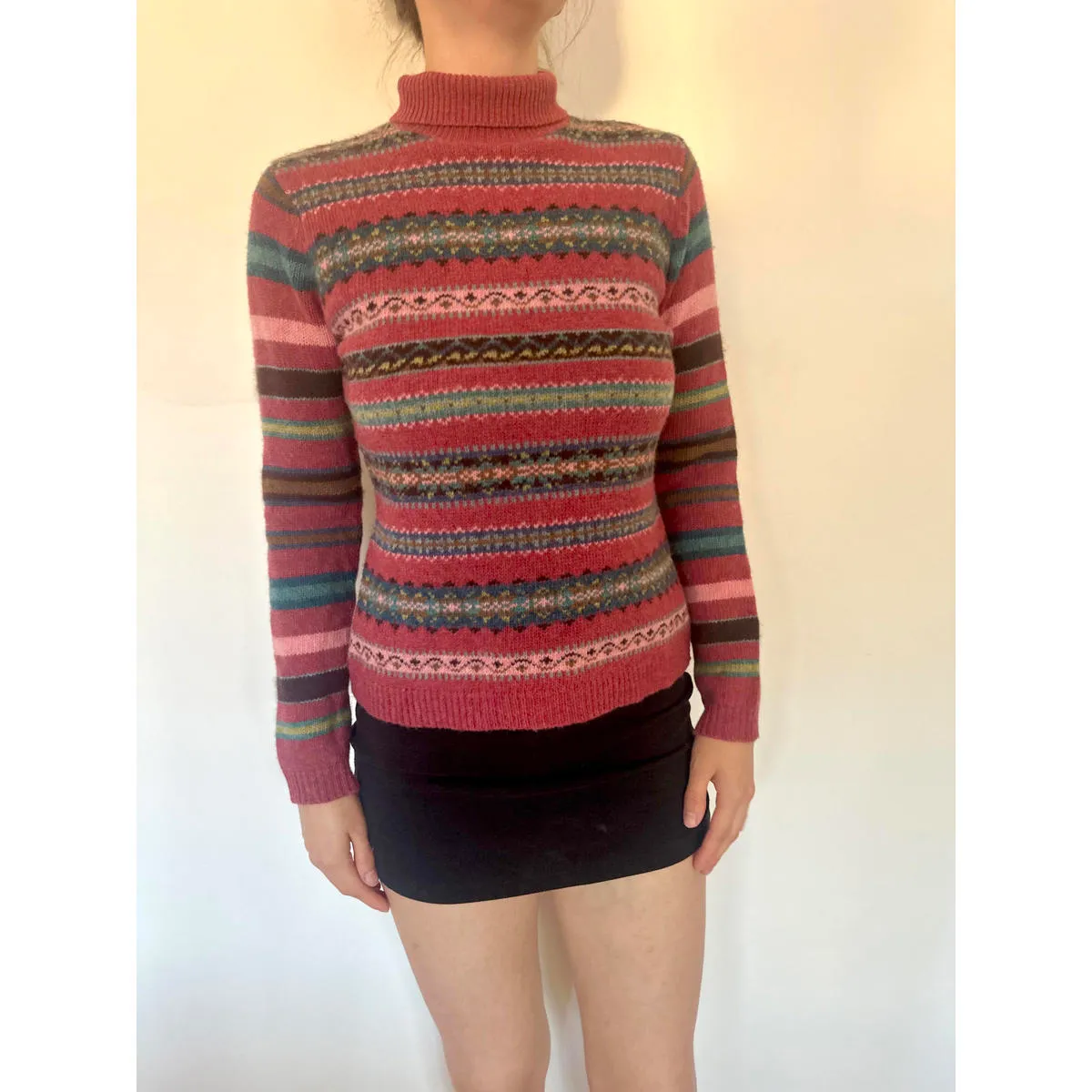 Pink Colorful Lambswool Turtle Neck Sweater - Image 3