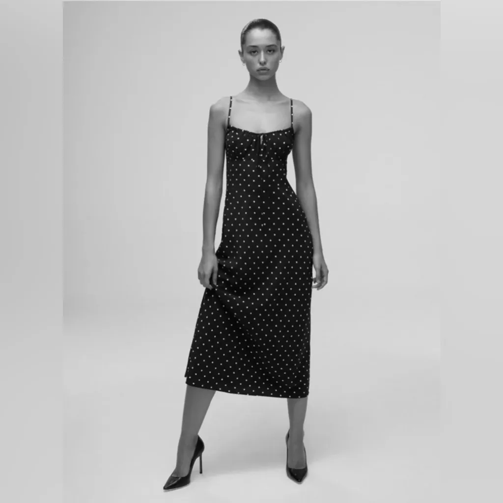 Realisation Par Carolin Polka Dot Midi Dress Black White Size Small EUC - Image 7