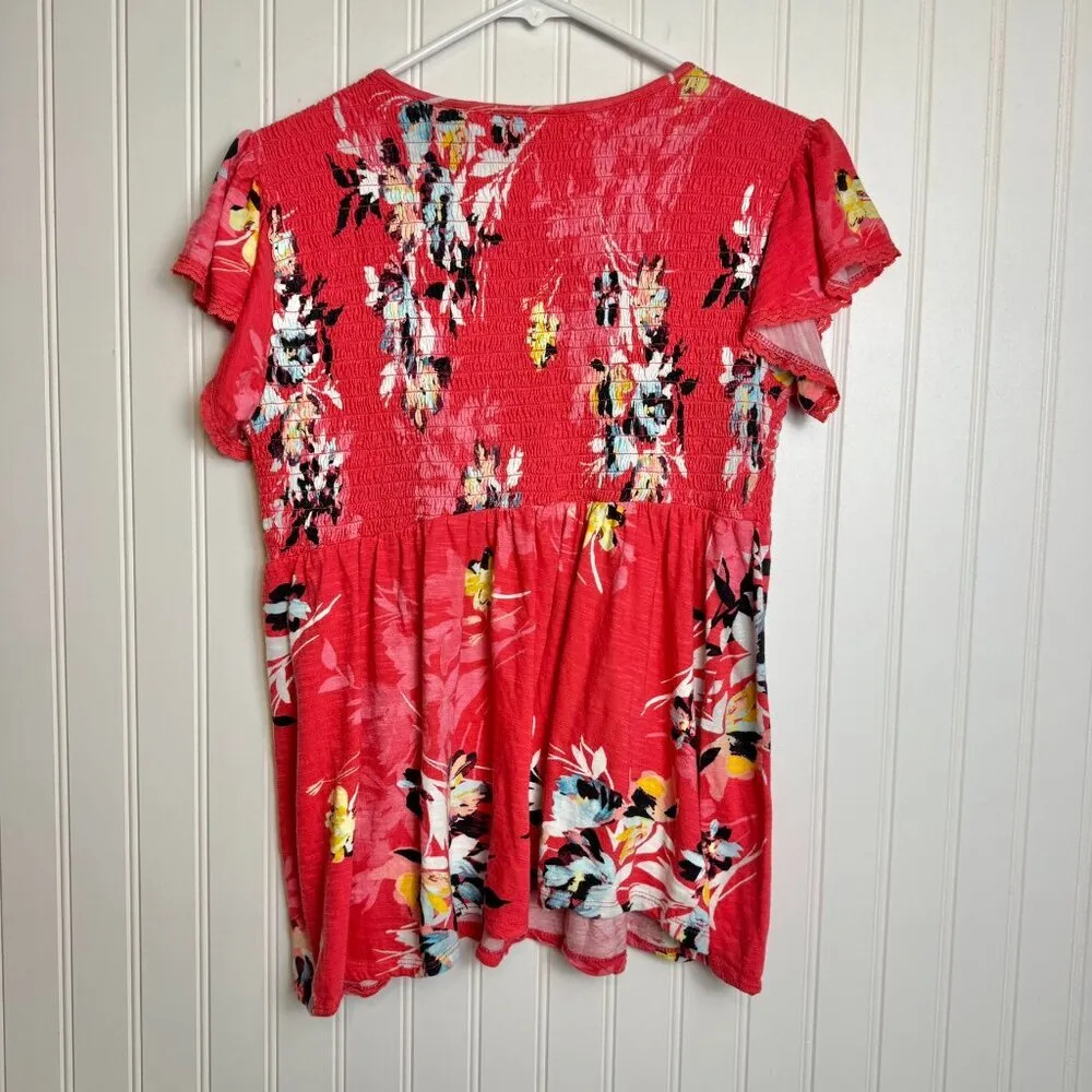 Torrid pink floral babydoll smocked crewneck top size 00/medium O37 - Image 12