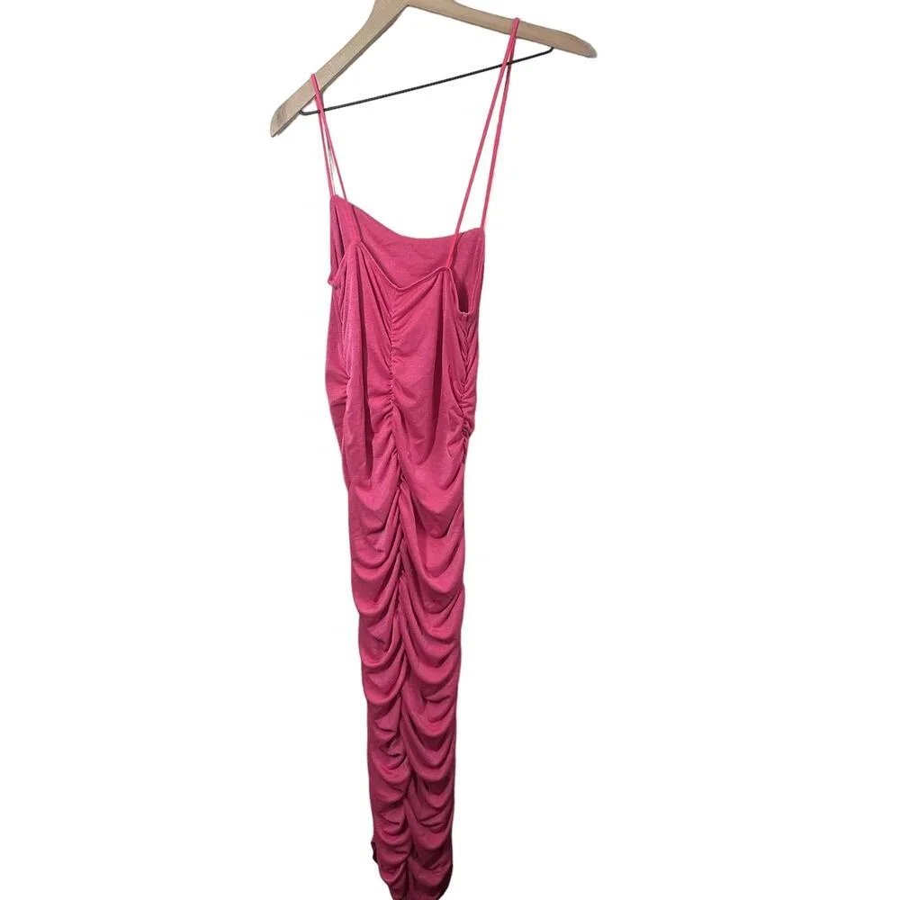SheIn Womens Bae Pink Barbiecore Ruched Bodycon Midi Sleeveless Dress Size Large - Image 3