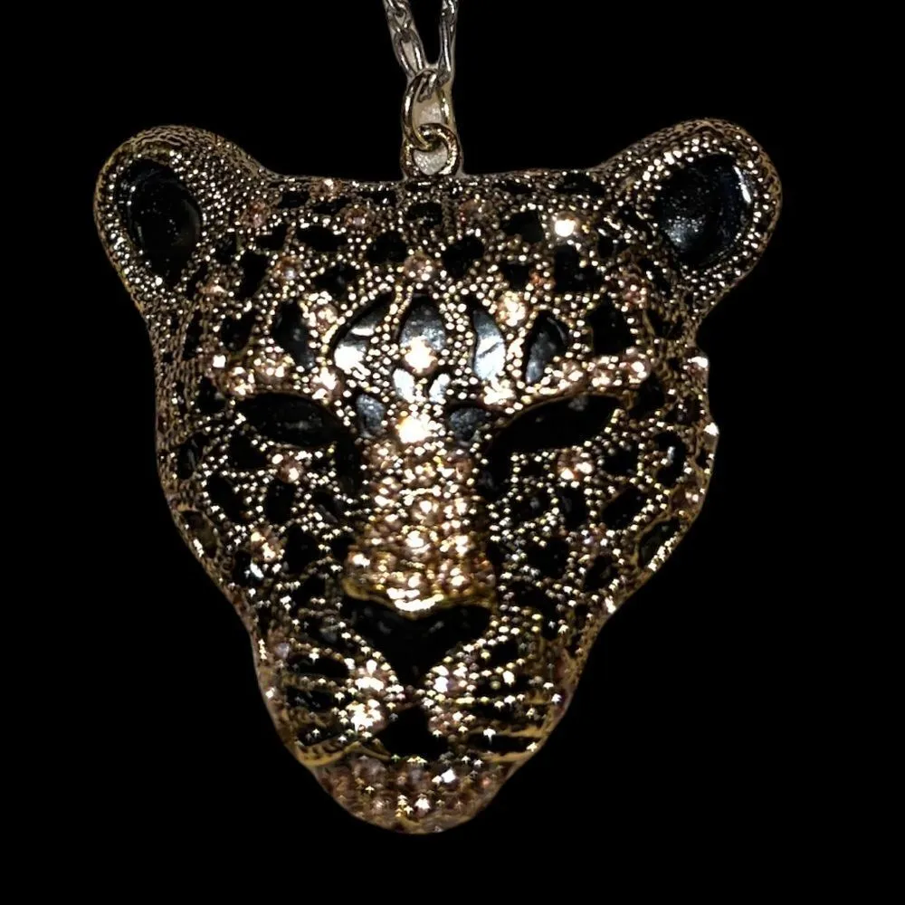 New! Awesome copper ish colored leopard head 3D charm on 14” matching chain ! Brown - Image 2